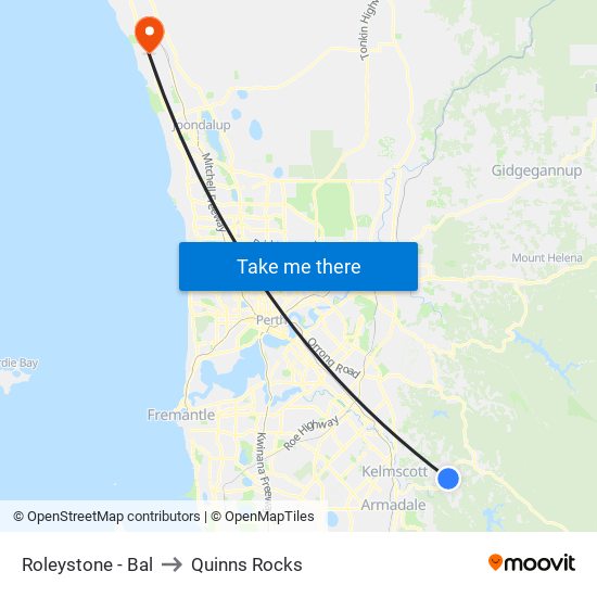 Roleystone - Bal to Quinns Rocks map