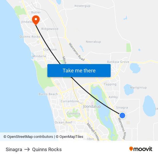 Sinagra to Quinns Rocks map