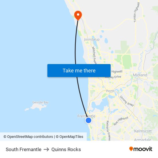 South Fremantle to Quinns Rocks map