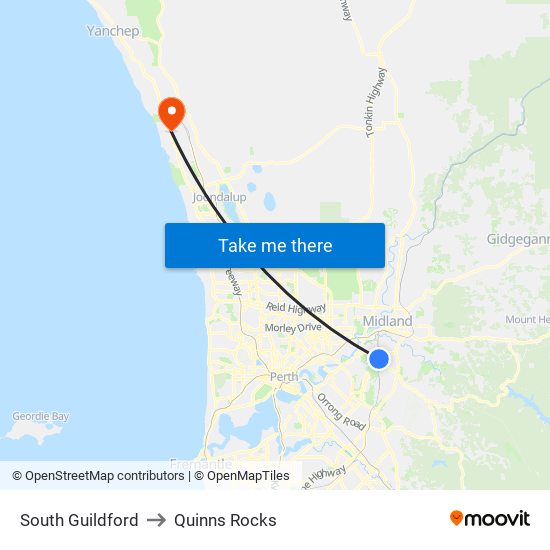 South Guildford to Quinns Rocks map