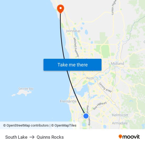 South Lake to Quinns Rocks map