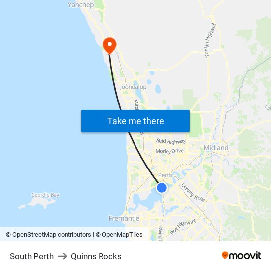 South Perth to Quinns Rocks map