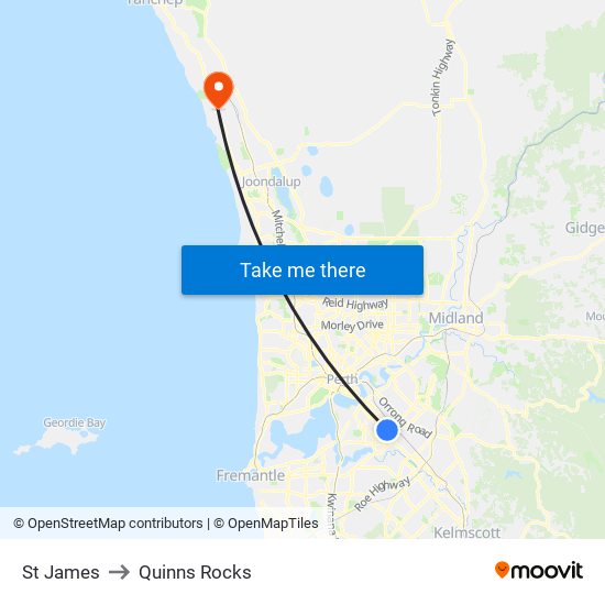 St James to Quinns Rocks map