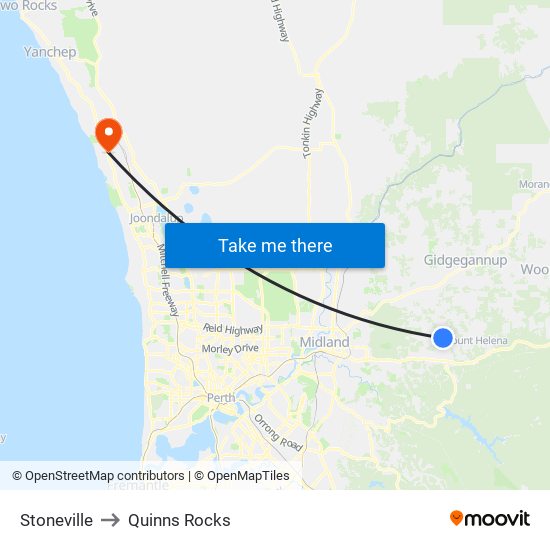 Stoneville to Quinns Rocks map