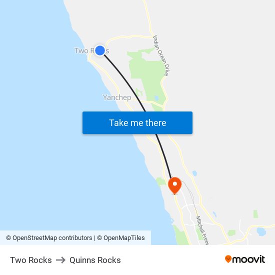 Two Rocks to Quinns Rocks map