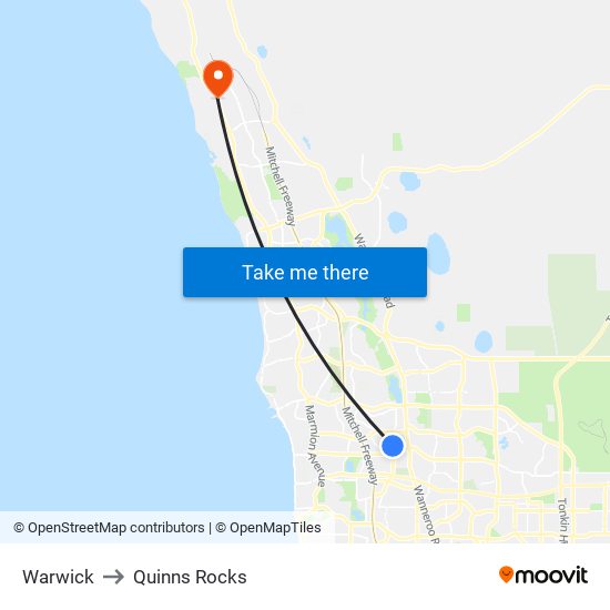 Warwick to Quinns Rocks map