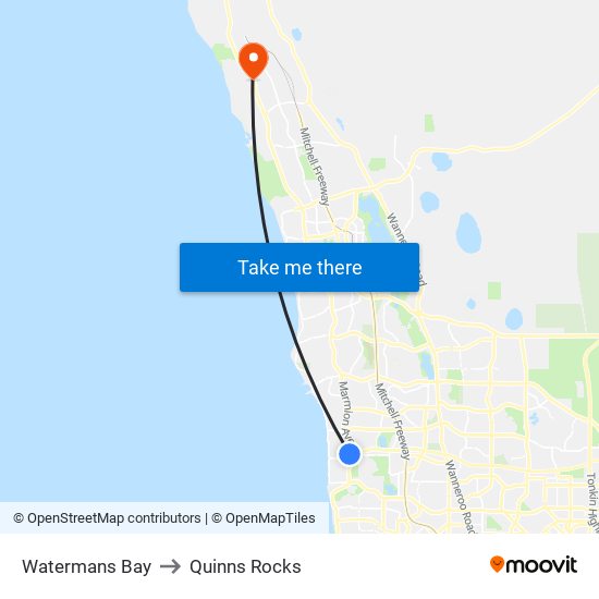 Watermans Bay to Quinns Rocks map