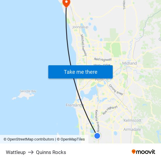 Wattleup to Quinns Rocks map