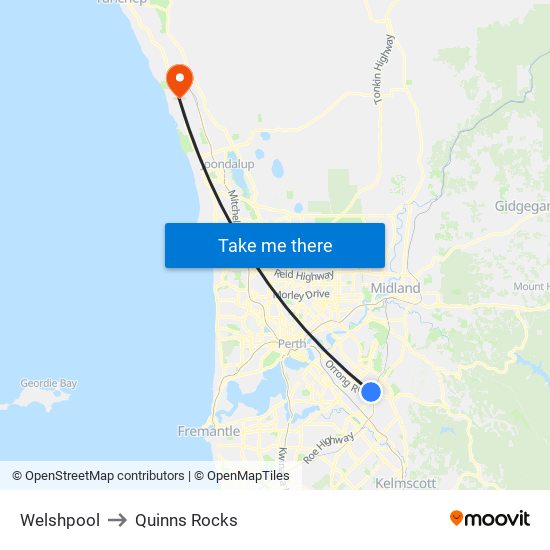 Welshpool to Quinns Rocks map