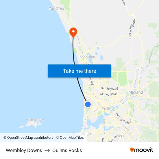 Wembley Downs to Quinns Rocks map