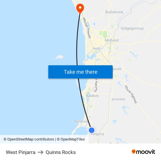 West Pinjarra to Quinns Rocks map