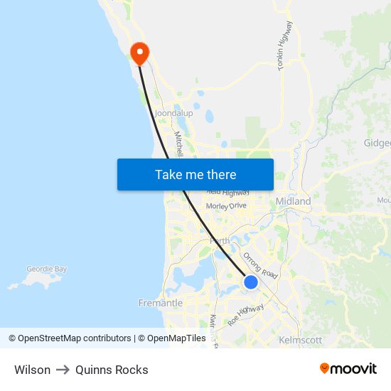 Wilson to Quinns Rocks map