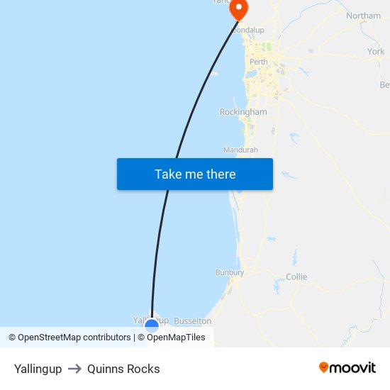 Yallingup to Quinns Rocks map
