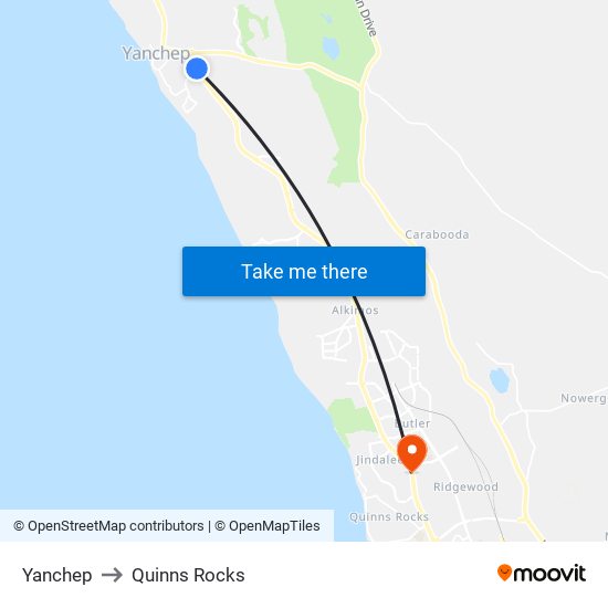 Yanchep to Quinns Rocks map