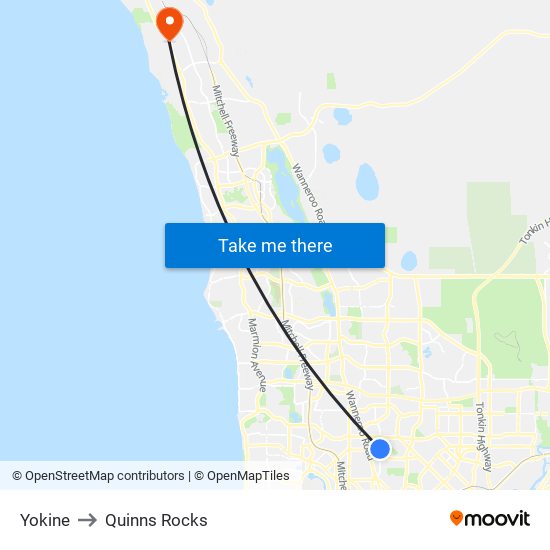 Yokine to Quinns Rocks map