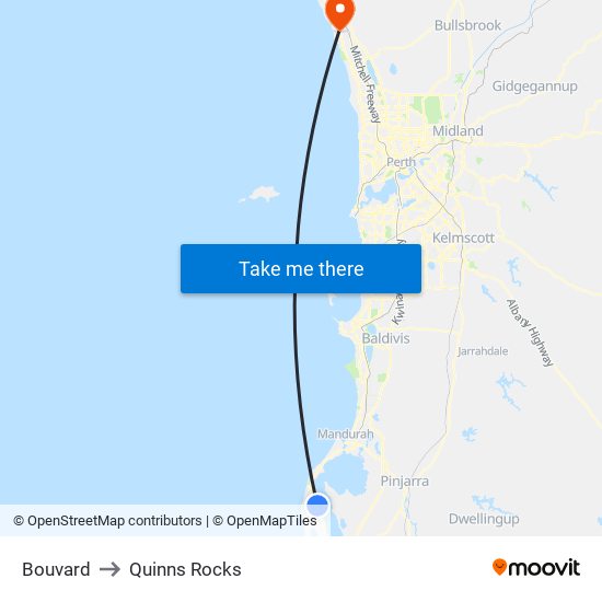 Bouvard to Quinns Rocks map