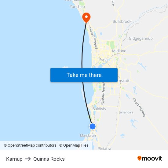 Karnup to Quinns Rocks map