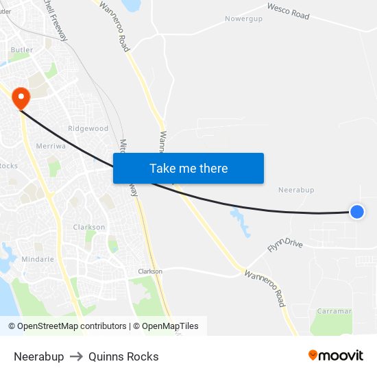 Neerabup to Quinns Rocks map