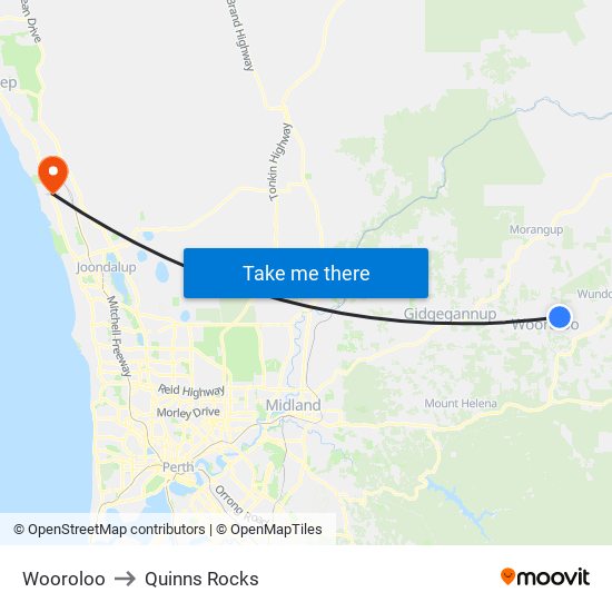 Wooroloo to Quinns Rocks map