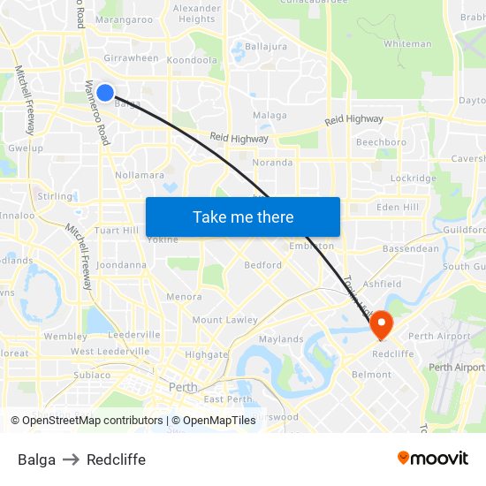 Balga to Redcliffe map