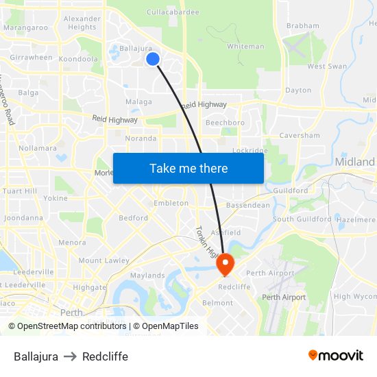 Ballajura to Redcliffe map