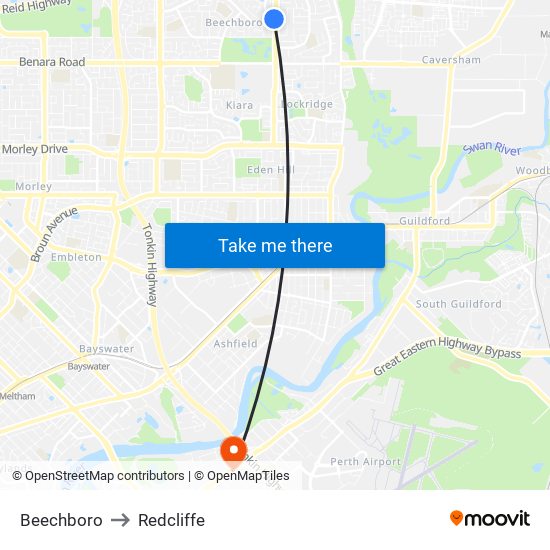 Beechboro to Redcliffe map