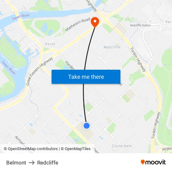 Belmont to Redcliffe map