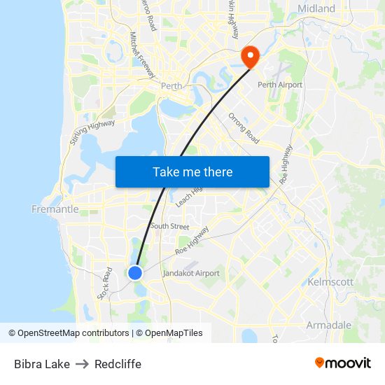 Bibra Lake to Redcliffe map