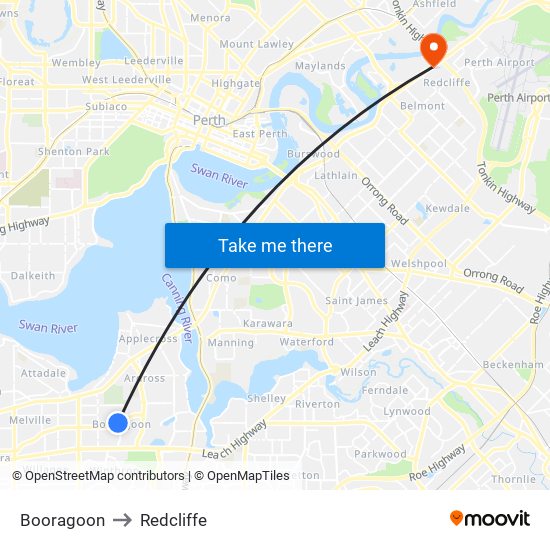 Booragoon to Redcliffe map