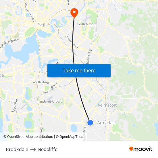 Brookdale to Redcliffe map