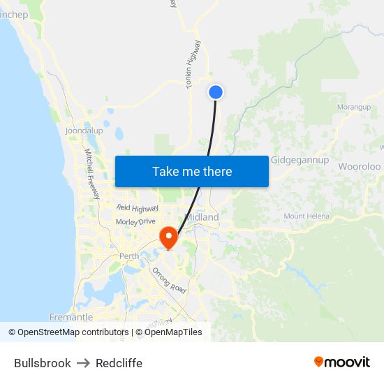 Bullsbrook to Redcliffe map