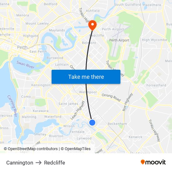 Cannington to Redcliffe map