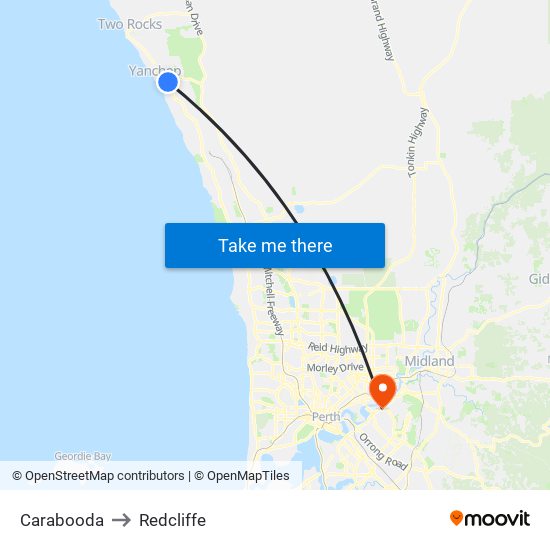 Carabooda to Redcliffe map