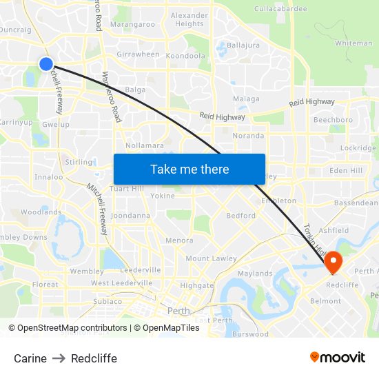 Carine to Redcliffe map