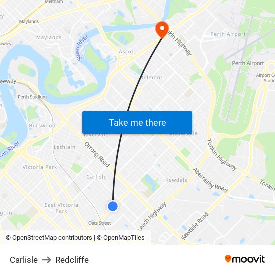 Carlisle to Redcliffe map