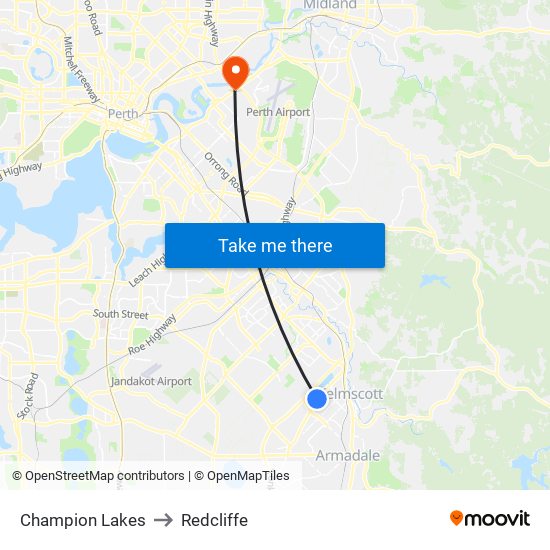 Champion Lakes to Redcliffe map