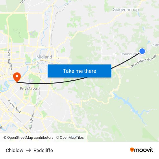 Chidlow to Redcliffe map