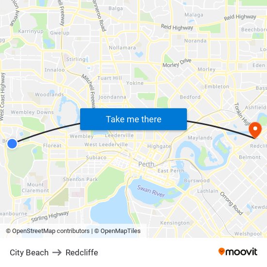 City Beach to Redcliffe map