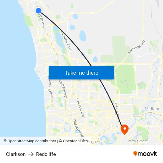 Clarkson to Redcliffe map