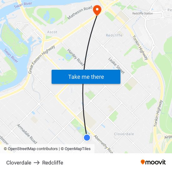 Cloverdale to Redcliffe map