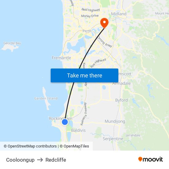 Cooloongup to Redcliffe map