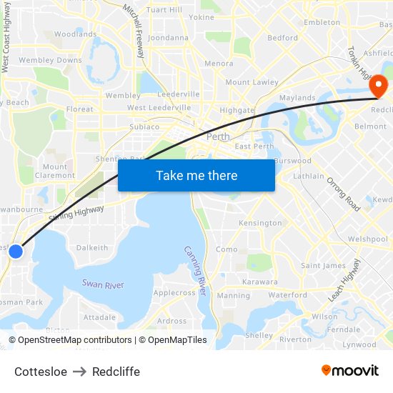 Cottesloe to Redcliffe map