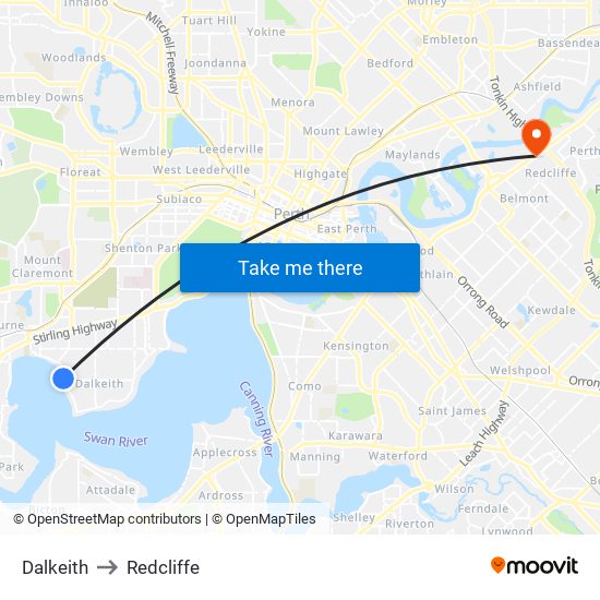 Dalkeith to Redcliffe map