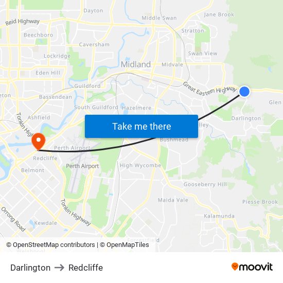 Darlington to Redcliffe map