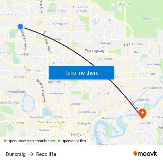 Duncraig to Redcliffe map