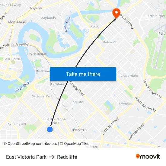 East Victoria Park to Redcliffe map