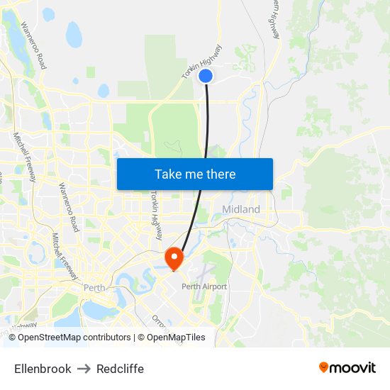 Ellenbrook to Redcliffe map