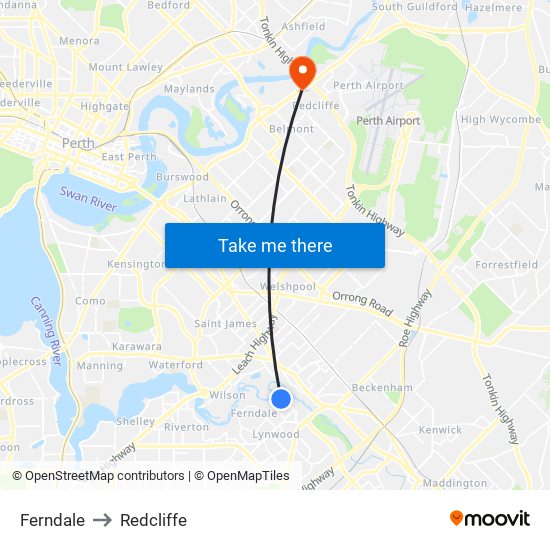 Ferndale to Redcliffe map