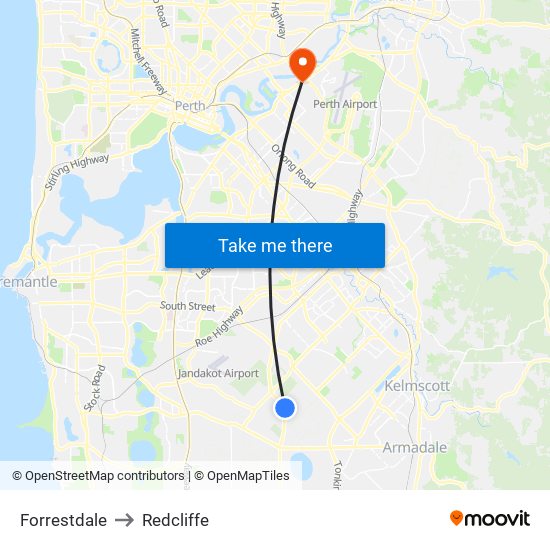 Forrestdale to Redcliffe map