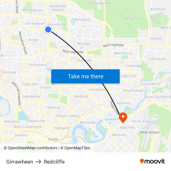 Girrawheen to Redcliffe map